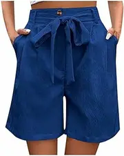 [Generic] Womens High Waisted Dressy Shorts Button Down Wide Leg Shorts Pleated Business Casual Work Trouser Shorts with Belts