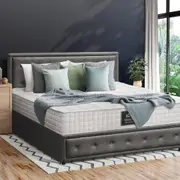Oikiture Bed Frame Double Size With Mattress Gas Lift Storage Base Grey