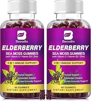 Black Elderberry Gummies & Sea Moss Gummy, Sambucus Elderberry Vitamins Supplements with Vitamin C, D3 and Zinc, Thyroid & Immune Support Supplement for Kids & Adults - Vegan (120 Count)