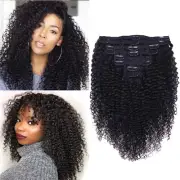 Curly Clip In Extension Human Hair 3C 4A Kinky Curly Clip Ins Full Head for B...