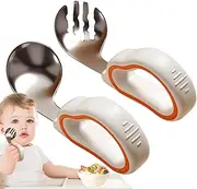 Baby Spoons and Forks - Feeding Baby Silverware, Baby Spoons and Forks | Stainless Steel Baby Cutlery Set with Silicone Handle, Kids Silverware Spoons and Forks for Training Learning