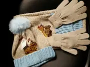 Reversible Sequin Hat Scarf Gloves Set - Blue/Gray - BUNNY RABBIT - NWT