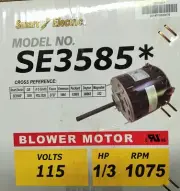 1/3 HP Furnace Blower Motor SE3585 -115V-1075 RPM-Reversible-5.6 AMP NEW