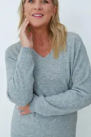 MerinoSnug V Neck Alpaca Blend from Merino Wool Jumpers, Grey / L