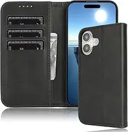 FROLAN for iPhone 16 Plus Wallet Case with Card Holder, Premium PU Leather Credit Slot Flip Folio Book Drop Protection Shockproof Phone Cover for iPhone 16 Plus 6.7 Inch (Black)