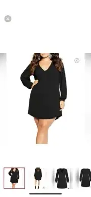 NWT City Chic Quiero Ling Sleeve Shift Mini Dress Black Size 20