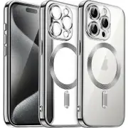 For iPhone 15 Magsafe Magnetic Transparent Electroplated TPU Phone Case - Silver