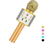 Birthday Gifts for 6-15 Years Old Girl Boy,Bluetooth Wireless Karaoke Microphone-Gold