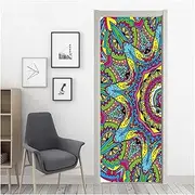Door Stickers 3D Geometric Door Stickers Modern Fashion Scenery Home Room Door Wrap Mural Cover Wallpaper(E,95x215cm)