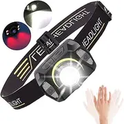 Necomi LED Head Torch Headlamp, Rechargeable Headlamp 650 Lumens 1200mAh Battery 5 Modes Multi-Function Headlight Flashlight, Waterproof Head Torch with Red Light for Camping Running Cycling Fishing