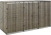 Triple Wheelie Bin Shed Grey 207x80x117 cm Poly Rattan - Durable Weather Resistant Bin Storage with Lockable Doors and Stable Frame