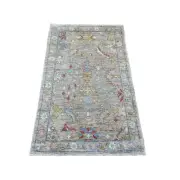 3'x4'10" Gray Hand Knotted Afghan Angora Oushak Leaf Design Pure Wool Rug G20886
