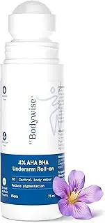 Be Bodywise 4% AHA BHA UnderArm Roll On 75ml | 2% Lactic Acid, 1% Mandelic Acid, 1% Salicylic acid | Prevents Body Odour & Pigmentation | Fresh Floral Fragrance | Alcohol & Aluminum Free