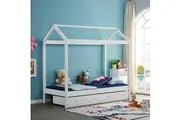 ALL 4 KIDS Layla White Wooden House Single Bed with Under Bed Storage
