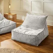 Cadence & Co. Wilde Ribbed Luxe Fleece Beanbag Lounge Cover Super Soft Luxury Soft Touch and an On-Trend Look (Cover Only – Beans Not Included) Size: 80x98x73cm - Silver Grey