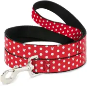 Dog Leash Minnie Mouse Polka Dot Mini Silhouette Red White 6 Feet Long 1.5 Inch