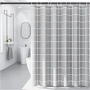 Punch-Free Grey Plaid Art Shower Curtain Simple Post-Modern Quick-Drying Waterproof Fog Thickening Soft Machine Washable Bathtub Partition Curtains, W180CMxH200CM