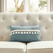 Blue Chenille Fabric With Tassel Accents And Microgel Feather-Like Insert Pillow