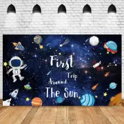 First Trip Around The Sun Backdrop – 82” x 60” Outer Space Birthday Banner