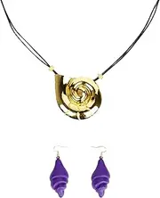 [Probeauty] Sea Witch Shell Cosplay Accessories Set, Mermaid Golden Shell Necklace and Purple Conch Earrings for Halloween Queen Costumes Party, Adult, Alloy Steel, No Gemstone
