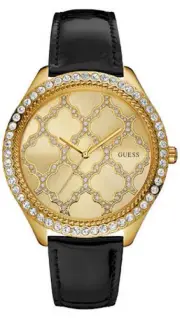 Guess black steel ladies watch with crystals W0579L8