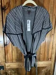 Dana Buchman Women's Open Front Blazer Belt Collar Gray Black Size X-Large