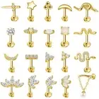16G 925 Sterling Silver Labret Stud CZ Opal Lip Ring Helix Conch Tragus Piercing