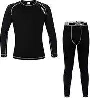 REFENG Men Long Sleeve Thermal Fleece Lined Underwear Set Bicycle Jersey Base Layer Shirt and Pants Leggings for Cycling Running Jogging
