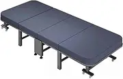 Camping Bed for Adults w/Latex Mattress Portable Folding Guest Bed Foldable Single Rollaway Bed Sturdy Metal Frame & Wheels Fold Up Bed Cot