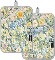 Pot Holders for Kitchen Heat Resistant Austria Edelweiss Beauty Summer Flowers Colorful Potholder with Pockets Cooking Hot Pads Oven Mitts 2 Pack
