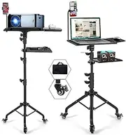 Projector Stand with Wheels,Height Adjustable Laptop Tripod Stand,Rolling Laptop Stand with Mouse Tray,Phone Holder and Storage Tray,Projector Tripod Stand for Office,Studio,Stage.