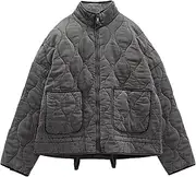 [Zylphorix] Women's Retro Insulated Jacket Zip Up Short Fabric Jackets Warm Sherpa Winter Overcoat