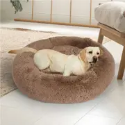 Pawz Dog Calming Bed Warm Soft Plush Thicker Round Comfy Sleeping Large Washable Brown / L(70cm x 70cm x 20cm)