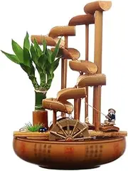 Desktop Fountain Tabletop Fountain Indoor and Outdoor Bamboo Desktop Fountain Cascading Creative Home Decoration Indoor Waterfall Fountain Desk Décor (Color : A, Size : with Atomizer)