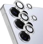Camera Lens Protector for Samsung Galaxy S25 Ultra, Glitter Decoration Individual Lens Protectors, Ultra-tough HD Tempered Glass with Aluminum Rim, Ultra-thin, Silver
