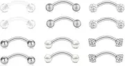 [Generic] 12 PCS Curved Barbell Eyebrow Piercing Jewellery 16G Stainless Steel Rook Daith Cartilage Earring Eyebrow Bar Helix Banana Bars 8mm 10mm, 1.2*8*3 and 1.2*10*3, Stainless Steel, No Gemstone