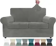 ZNSAYOTX Luxury Velvet Couch Cover 3 Piece Stretch Sofa Covers for 2 Cushion Couch Soft Loveseat Slipcover Living Room Anti Slip Dogs Pet Love Seat Furniture Protector (Grey), 55"-69"(2 Cushions)