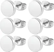[Decentraland] 3 Pairs Silvery Hypoallergenic Stainless Steel Flat Back Ear Disc Stud Earrings Fake Flatback Gauge Male Tiny Flat Button Earring Faux Plugs Aretes Para Hombre Piercing Women Men 3 mm, D-3 mm,