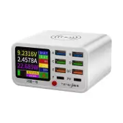 TENSAJ Shanba No.1 65W 8-Port USB Wireless Charger Station with LCD Digital Display 6USB-A+2USB-C PD QC3.0 FCP SCP AFC F