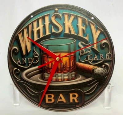 WHISKEY and CIGAR BAR Decorative Wall Hanging Clock Wall Art