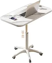 Sit Stand Desk Standing Desk Adjustable Height Dormitory Small Lift Stand Up Desk, Home 360° Mobile Bedside Table with Brake Roller, Easy to Install(White)