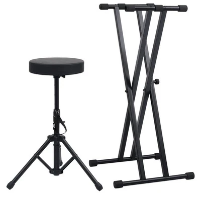 Double Braced Keyboard Stand Stool Set Black Portable Music Bench Chair Seat