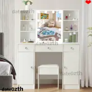 Vanity Makeup Dressing Table Stool Set with Mirror 2 Cabinets 3 Drawers Dresser