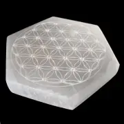 Selenite Charging Plate Engraved Selenite Flower of Life Hexagon Sacred Geometry