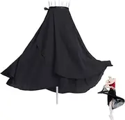 [lafomukea] Ballet Linen Maxi Skirt, Chiffon Wrap Skirt, Double Layer Elastic Waist Dance Skirt, Loose Airy Ballet Skirt, Black, One Size