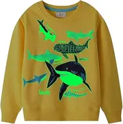 [PythJooh] Baby Boy Glow in The Dark Sweatshirt Kids Long Sleeve Cartoon Dinosaurs Sharks Jumper Sweatshirt Tops for 1-7Y