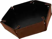 FUNNETOYU Modern Dice Storage Box Hexagon Collapsible Leather Flannel Multi-Purpose Tray for Home