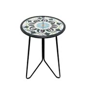 Patio Side Table with Metal Frame & Glass Tabletop for Indoor Outdoor-Flower