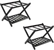 2pcs Bamboo Luggage Rack Suitcase Stand, Folding Bedroom Luggage Shelf, Multifunctional Suitcase Tray Shelf Shoe Rack, for Hotel/Bedroom/Guest Room