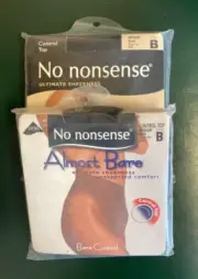 2- Midnight Black Almost Bare Control Top Sheer Toe Pantyhose No Nonsense Size B